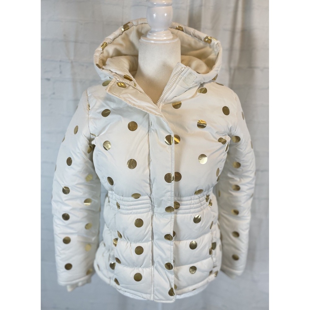 Crazy 8 White Gold Polka Dot Puffer Hooded Winter Coat Jacket Girls Size‎ 14
